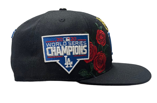 Pro Standard Los Angeles Dodgers Snapback – 2020 Champions Side Patch, Rose Embroidery, Black MLB