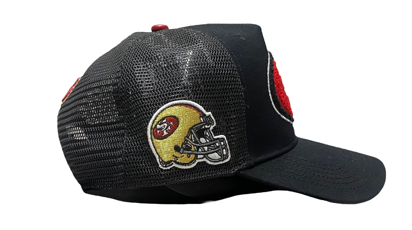 NEW San Francisco 49ers Mash Up Curved Trucker Snapback Black Red UV