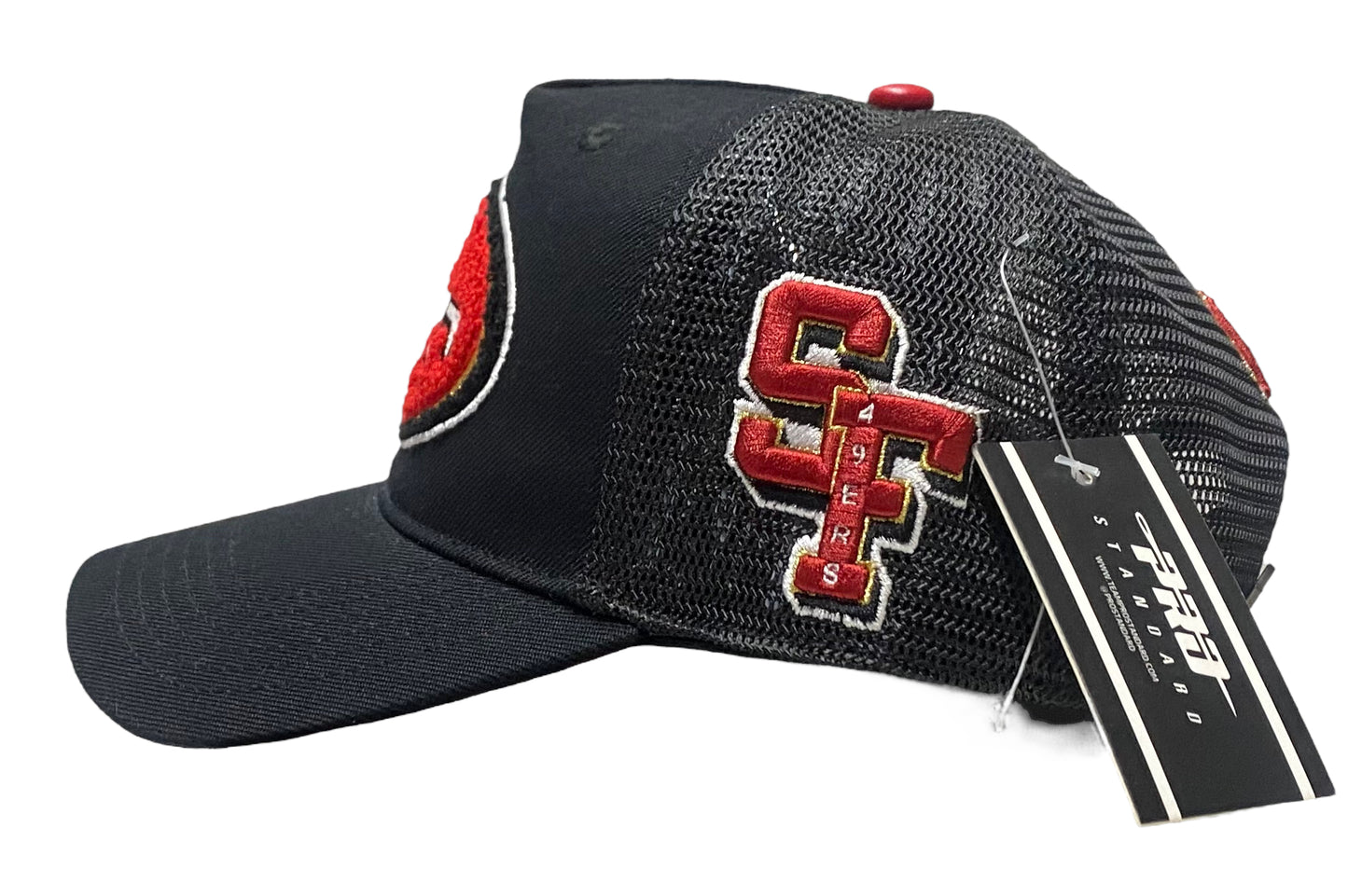 NEW San Francisco 49ers Mash Up Curved Trucker Snapback Black Red UV