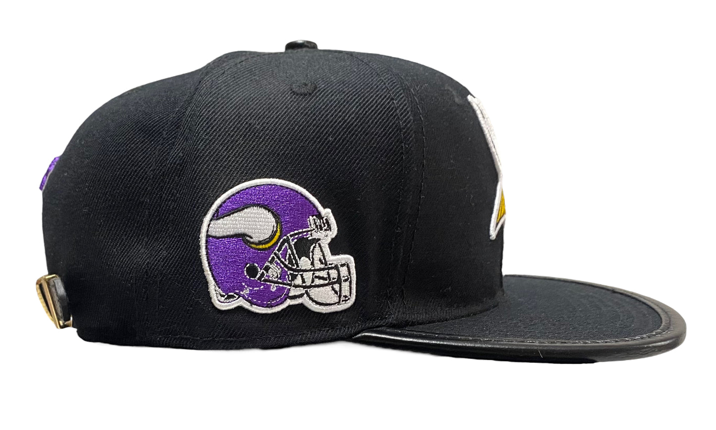 New Minnesota Vikings Pro Standard Black Leather Strap back Mens Adjustable Hat