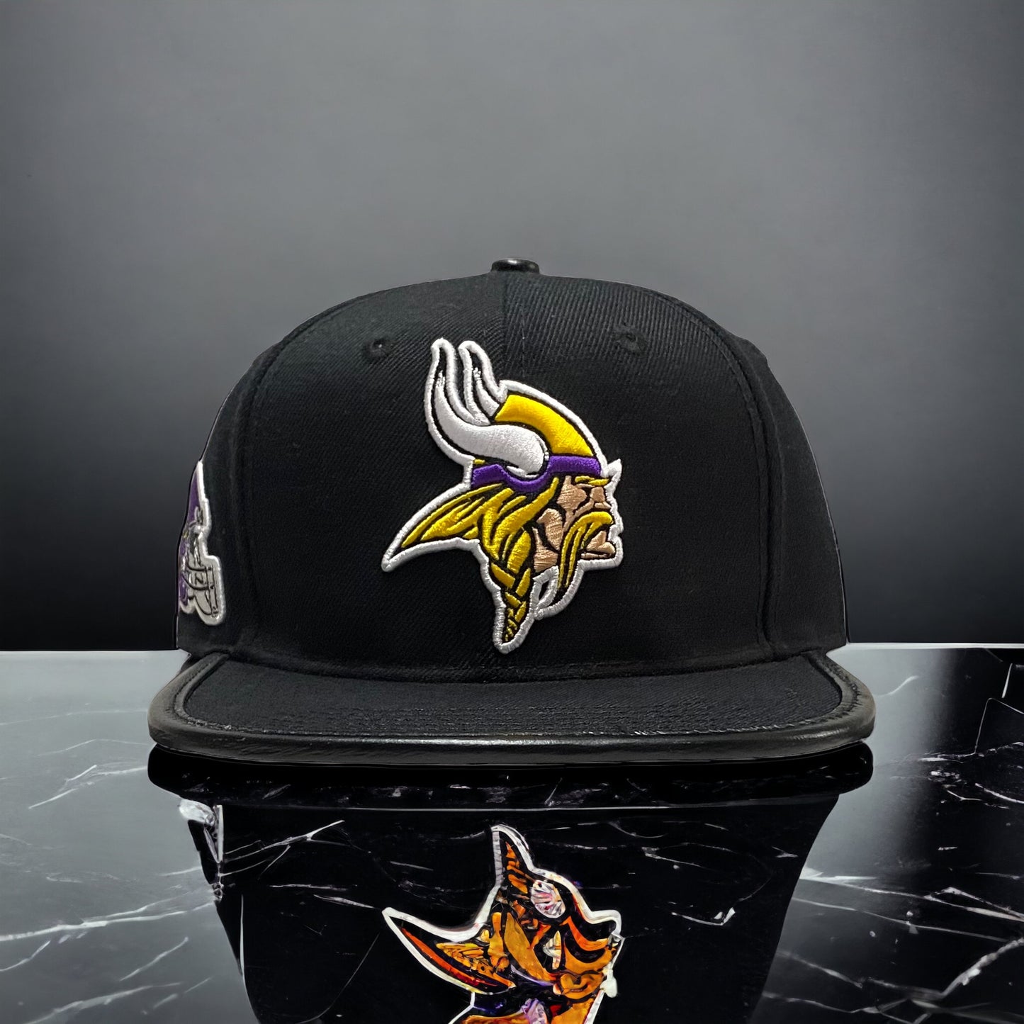 New Minnesota Vikings Pro Standard Black Leather Strap back Mens Adjustable Hat
