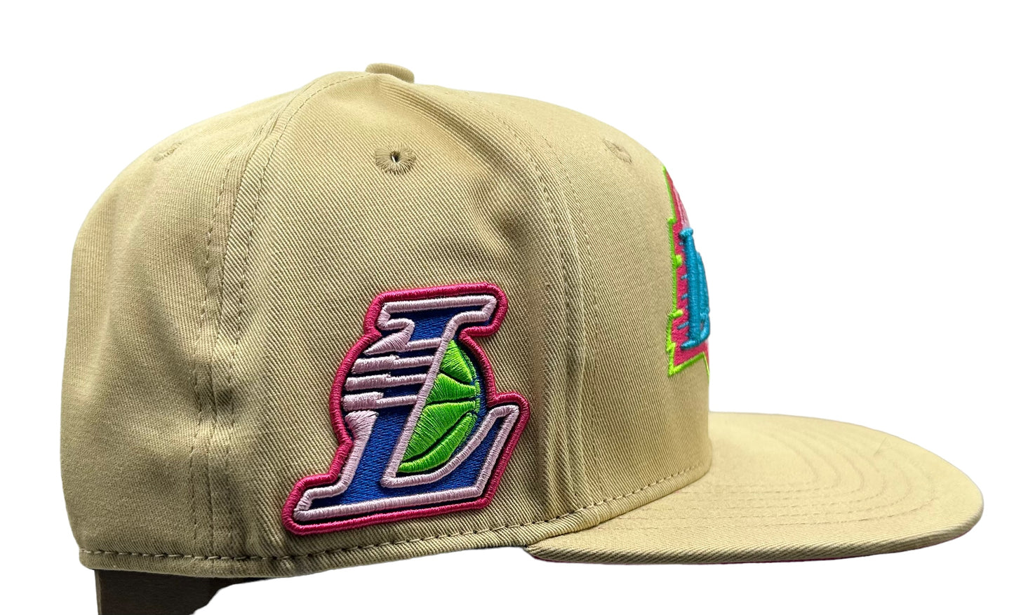 NEW Los Angeles Lakers PRO STANDARD Wool SnapBack Neon Hat Khaki Pink UV