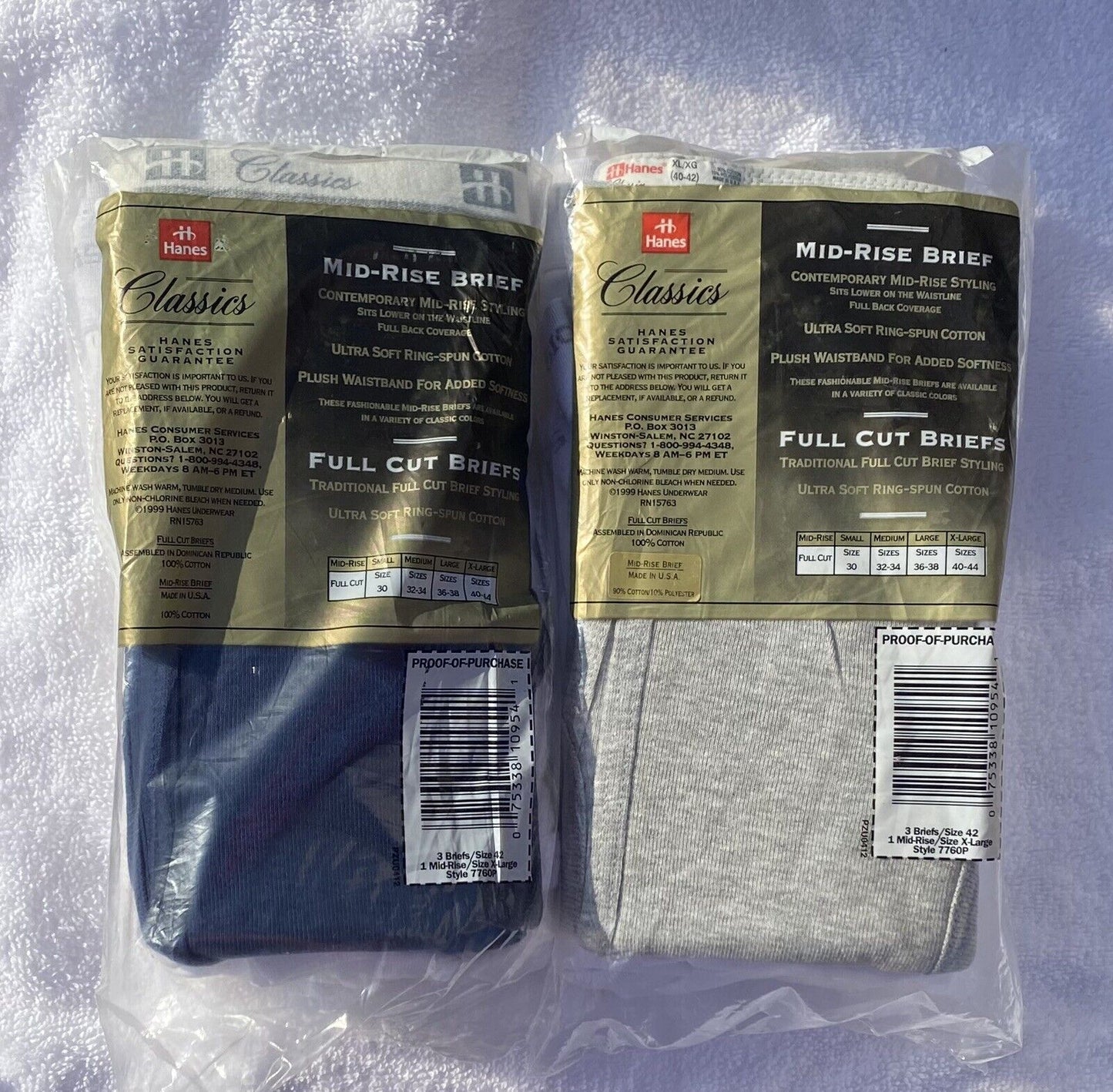 VTG Lot Of 2 New Hanes Classics Full Cut Briefs 3+1 Mid Rise Brief Size XL 42