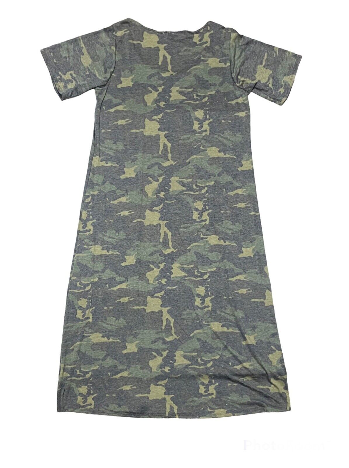 Melissa Masse Faded Camo Short-Sleeve Maxi T-Shirt Dress Slip Pullover Made USA