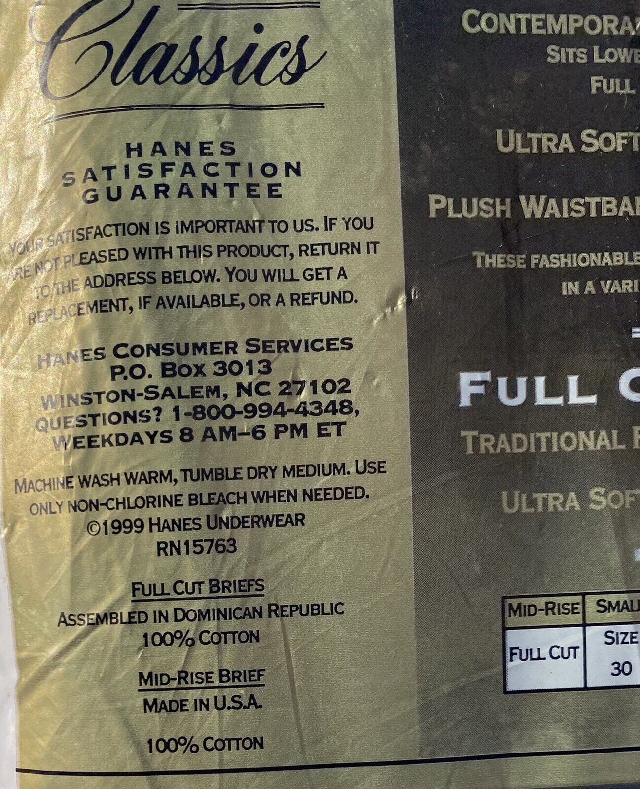 VTG Lot Of 2 New Hanes Classics Full Cut Briefs 3+1 Mid Rise Brief Size XL 42