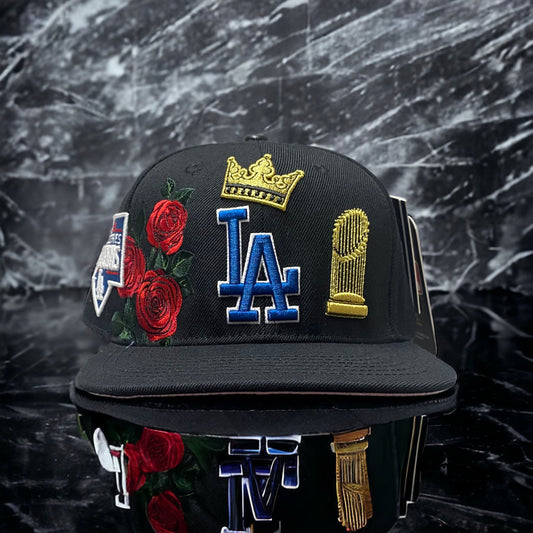 Pro Standard Los Angeles Dodgers Snapback – 2020 Champions Side Patch, Rose Embroidery, Black MLB
