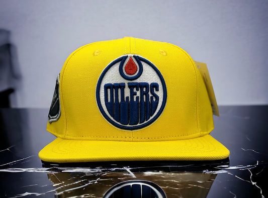 NEW Edmonton Oilers PRO STANDARD SnapBack Hat Big Logo Yellow Gray UV Flat Brim