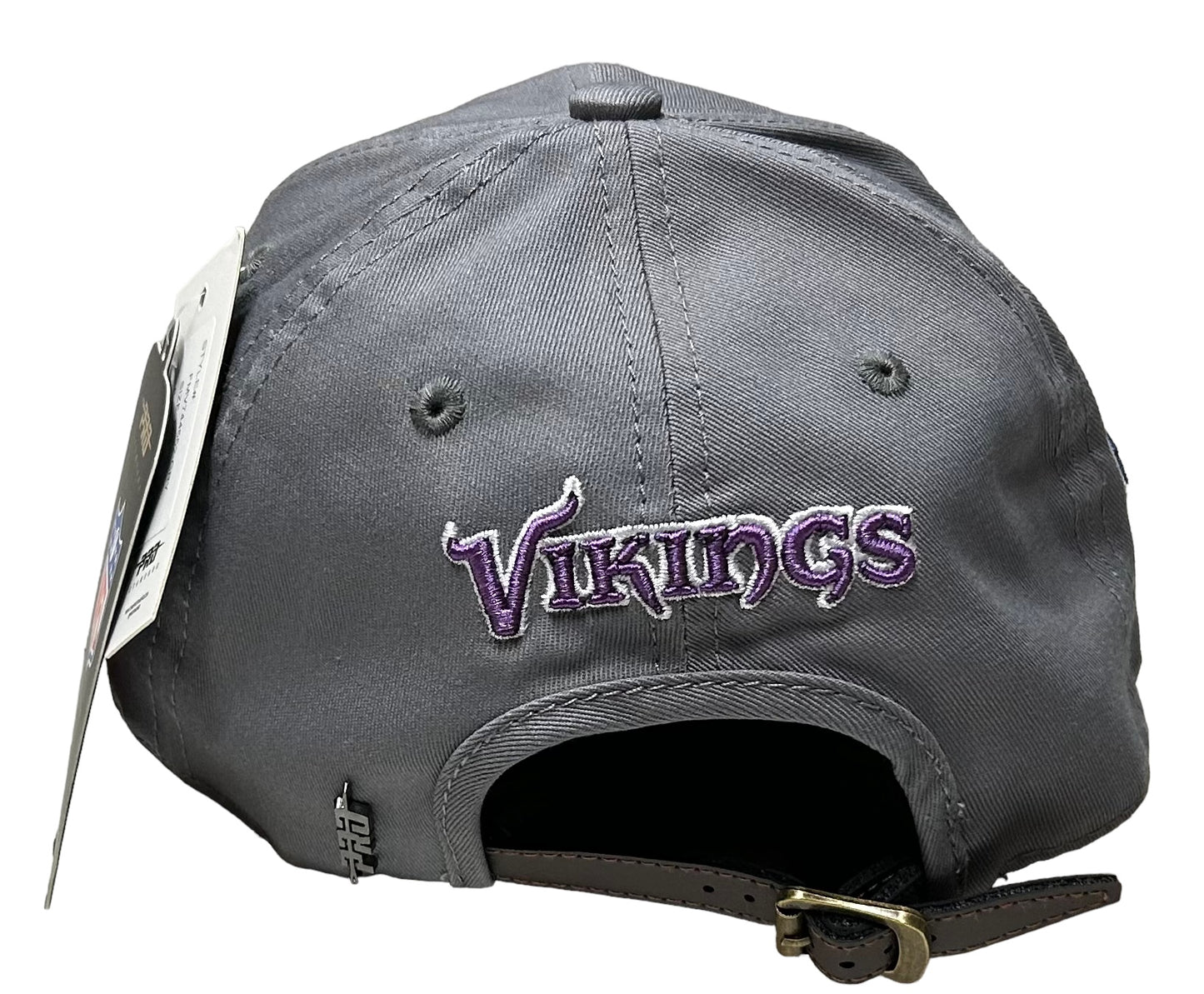 NEW Minnesota Vikings PRO STANDARD Leather Strapback Dad Hat Gray Curved Brim