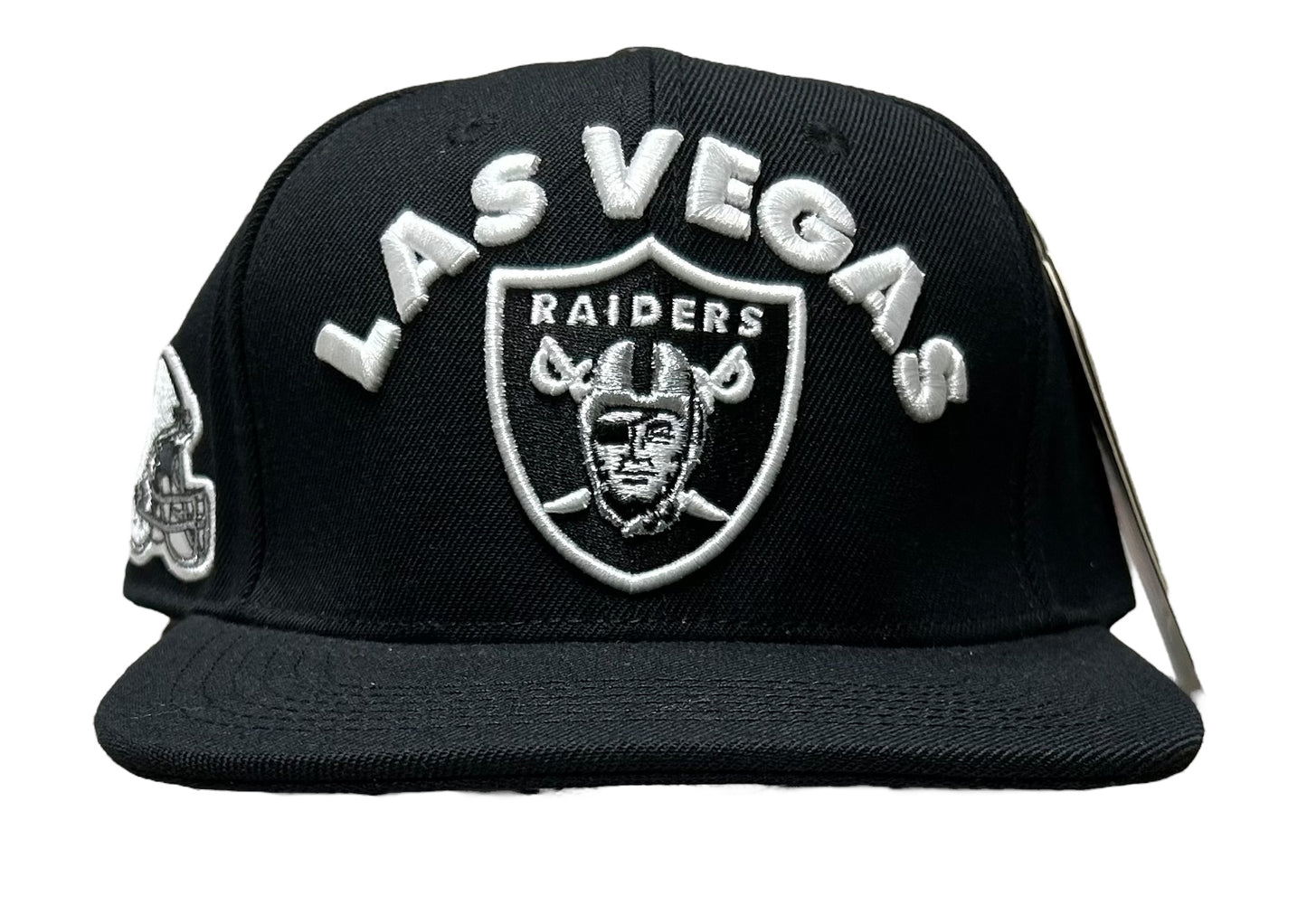 NEW Las Vegas Raiders PRO STANDARD Stacked Logo Black SnapBack Helmet Side Patch