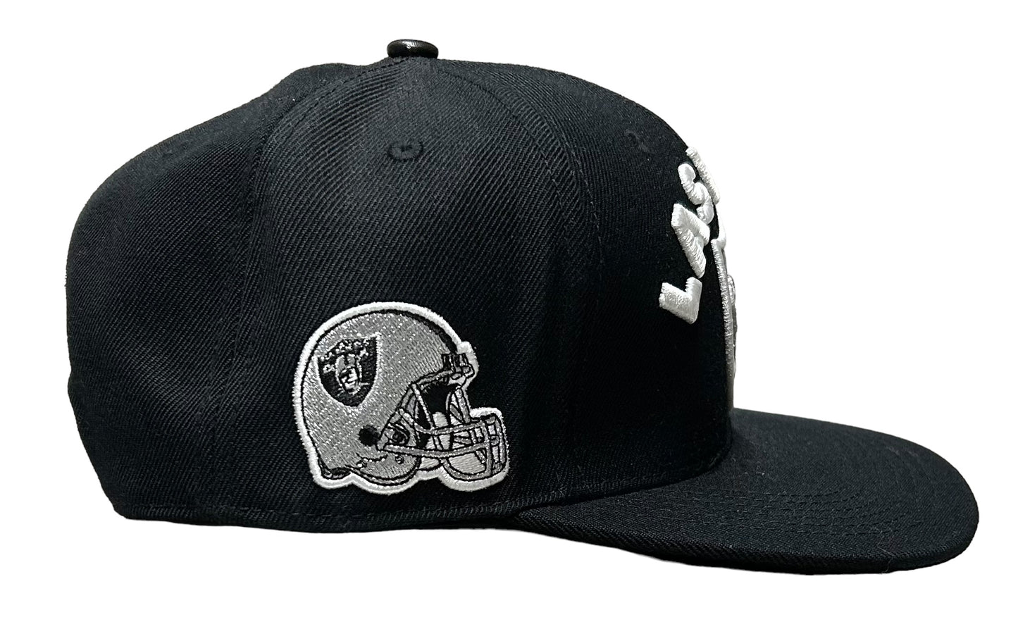 NEW Las Vegas Raiders PRO STANDARD Stacked Logo Black SnapBack Helmet Side Patch