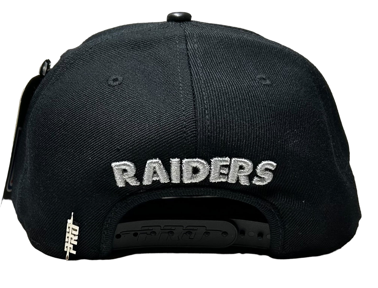 NEW Las Vegas Raiders PRO STANDARD Stacked Logo Black SnapBack Helmet Side Patch