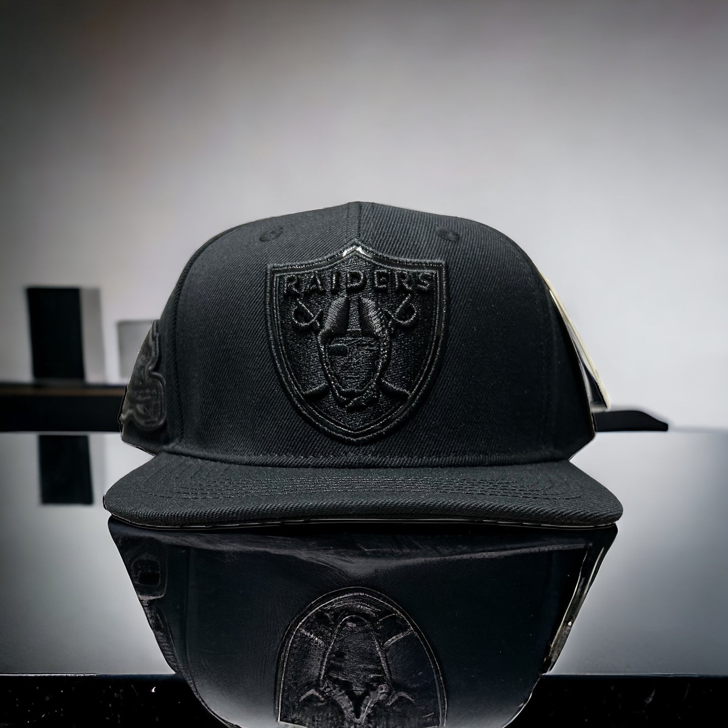 NEW Las Vegas Raiders PRO STANDARD Triple Black SnapBack Hat Helmet Side Patch