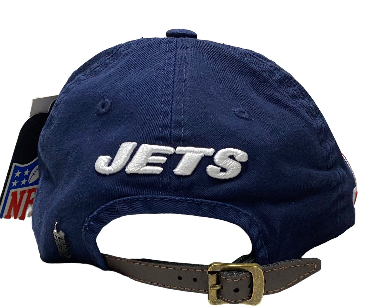 New York Jets Pro Standard Leather Strap back Dad Hat Blue NFL AFC Side Patch