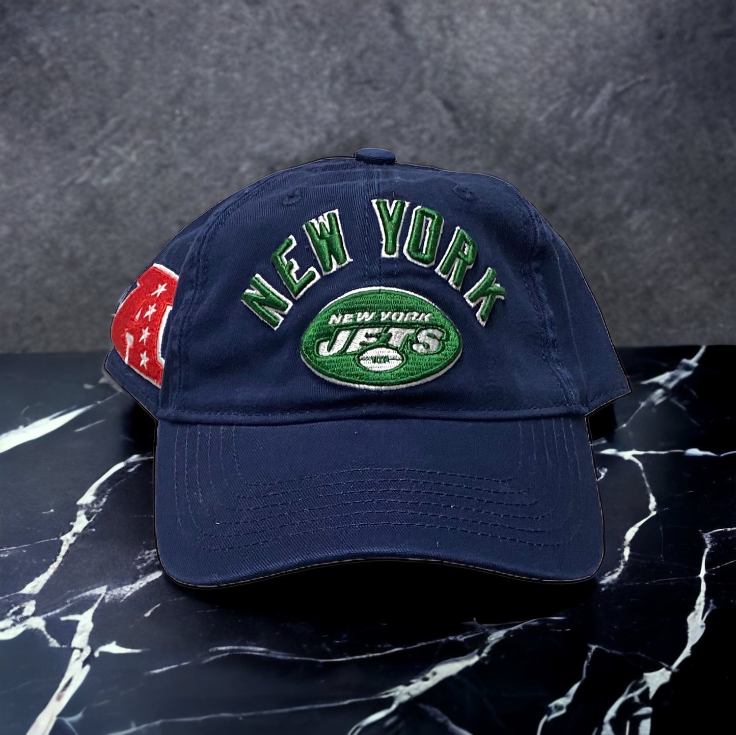 New York Jets Pro Standard Leather Strap back Dad Hat Blue NFL AFC Side Patch