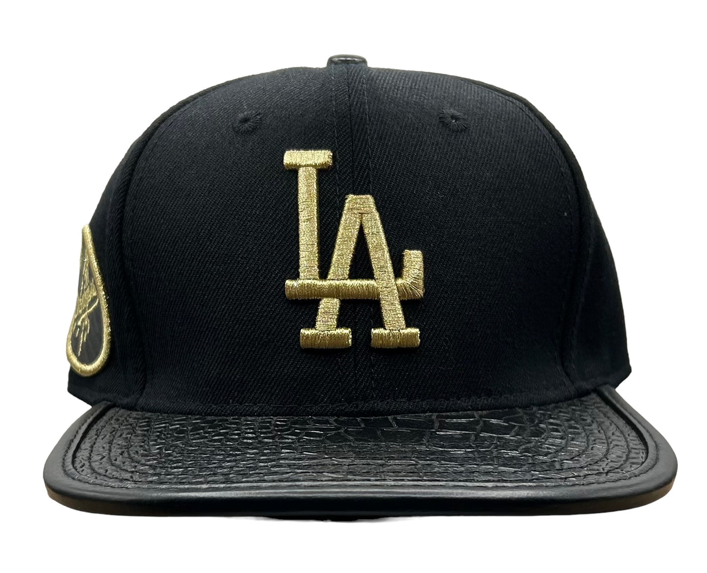 NEW Los Angeles Dodgers PRO STANDARD Leather Brim Strapback Hat Black Gold