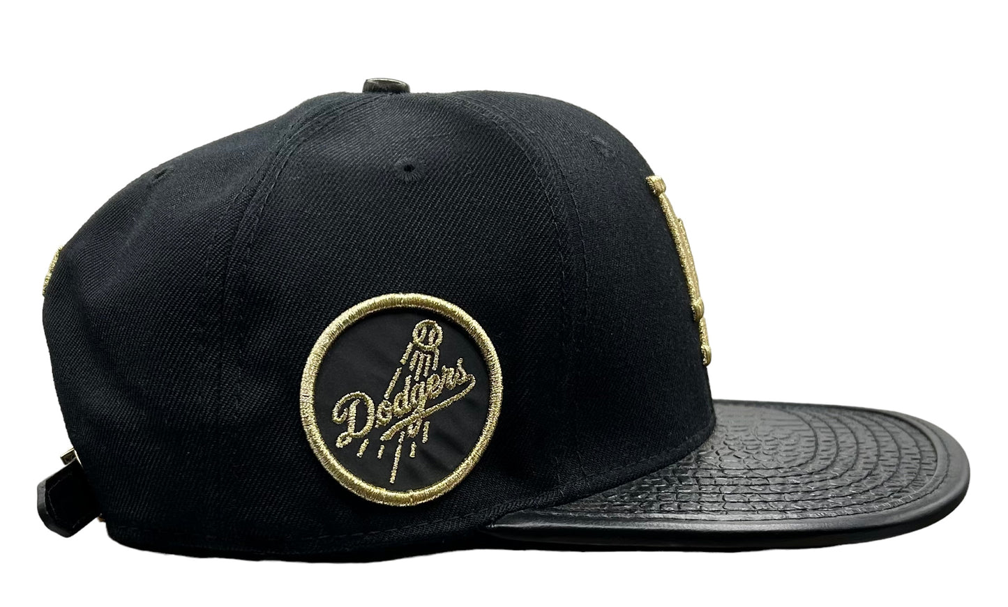 NEW Los Angeles Dodgers PRO STANDARD Leather Brim Strapback Hat Black Gold