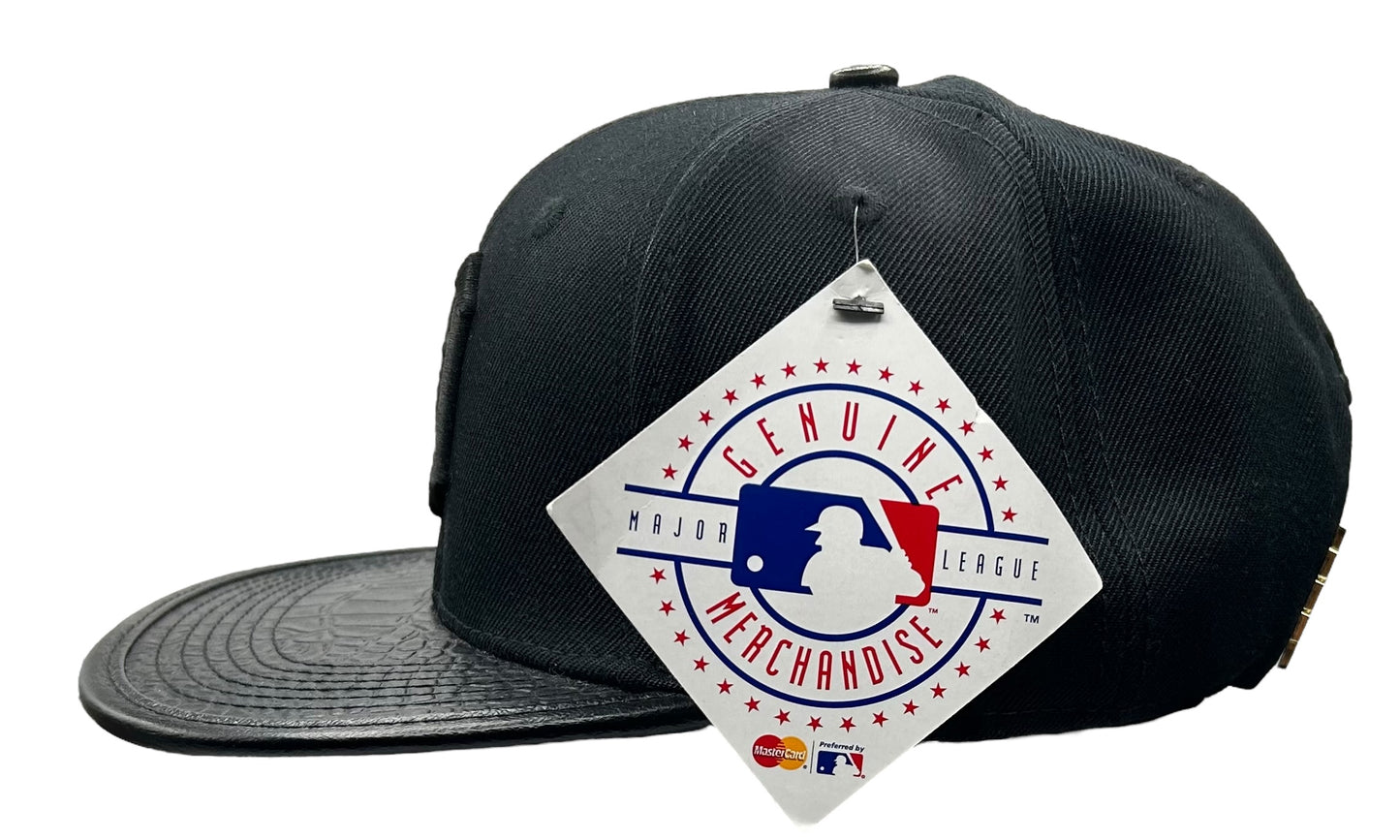 NEW Detroit Tigers PRO STANDARD Leather Brim Strapback Hat All Black Cap Luxury