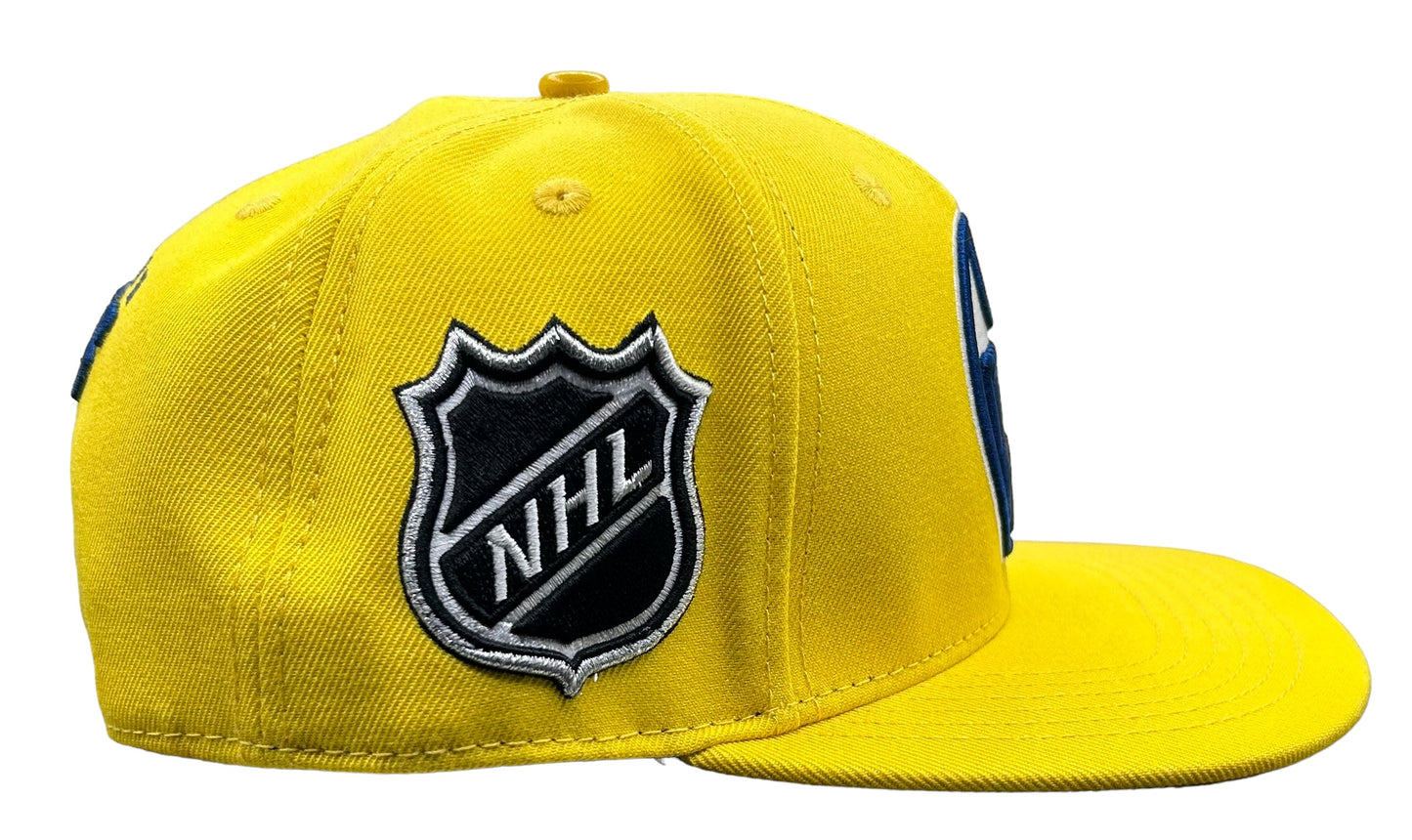 NEW Edmonton Oilers PRO STANDARD SnapBack Hat Big Logo Yellow Gray UV Flat Brim