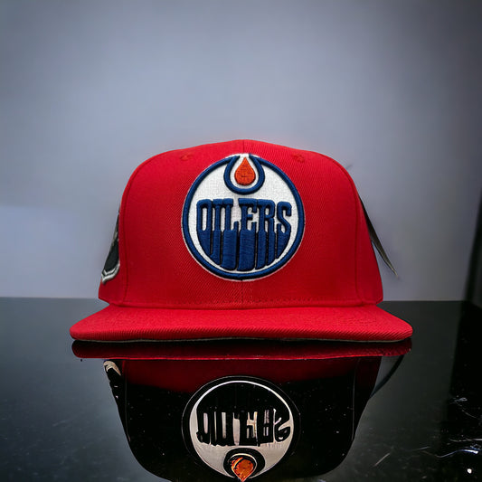 NEW Edmonton Oilers Red Wool SnapBack Hat NHL Official Hockey Cap Flat Brim