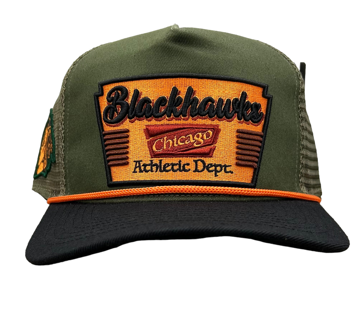 NEW Chicago Blackhawks Pro Standard Trucker SnapBack Hat Curved Brim Olive Green