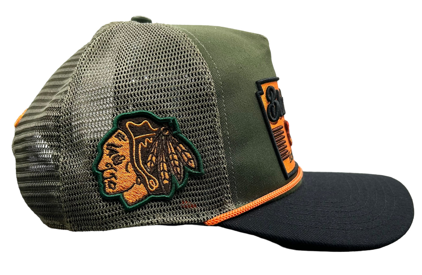 NEW Chicago Blackhawks Pro Standard Trucker SnapBack Hat Curved Brim Olive Green