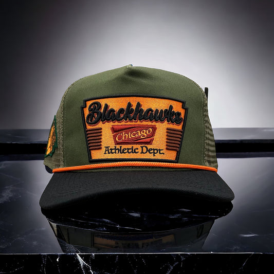 NEW Chicago Blackhawks Pro Standard Trucker SnapBack Hat Curved Brim Olive Green