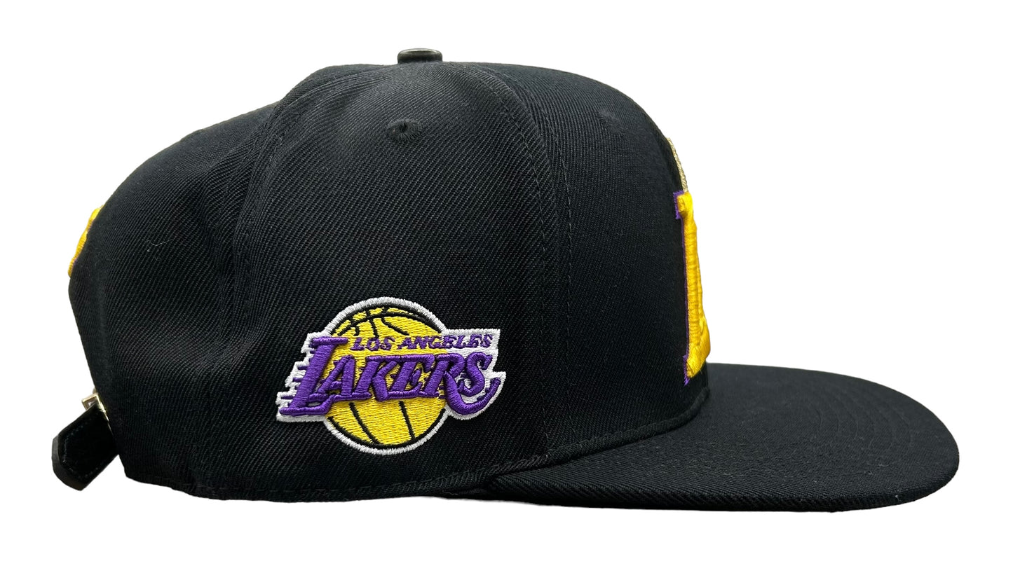 NEW Los Angeles Lakers PRO STANDARD Leather Strapback Hat Flat Brim Cap