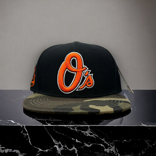 NEW Baltimore Orioles Pro STANDARD 2 Tone Snapback Hat Flat Brim Cap Camo Visor