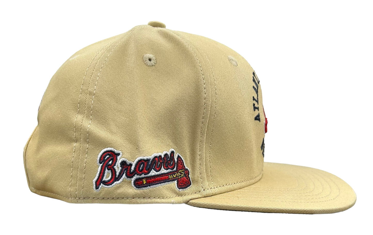 New Atlanta Braves PRO STANDARD Beige SnapBack Hat 4 Time Champs Flat Brim Cap