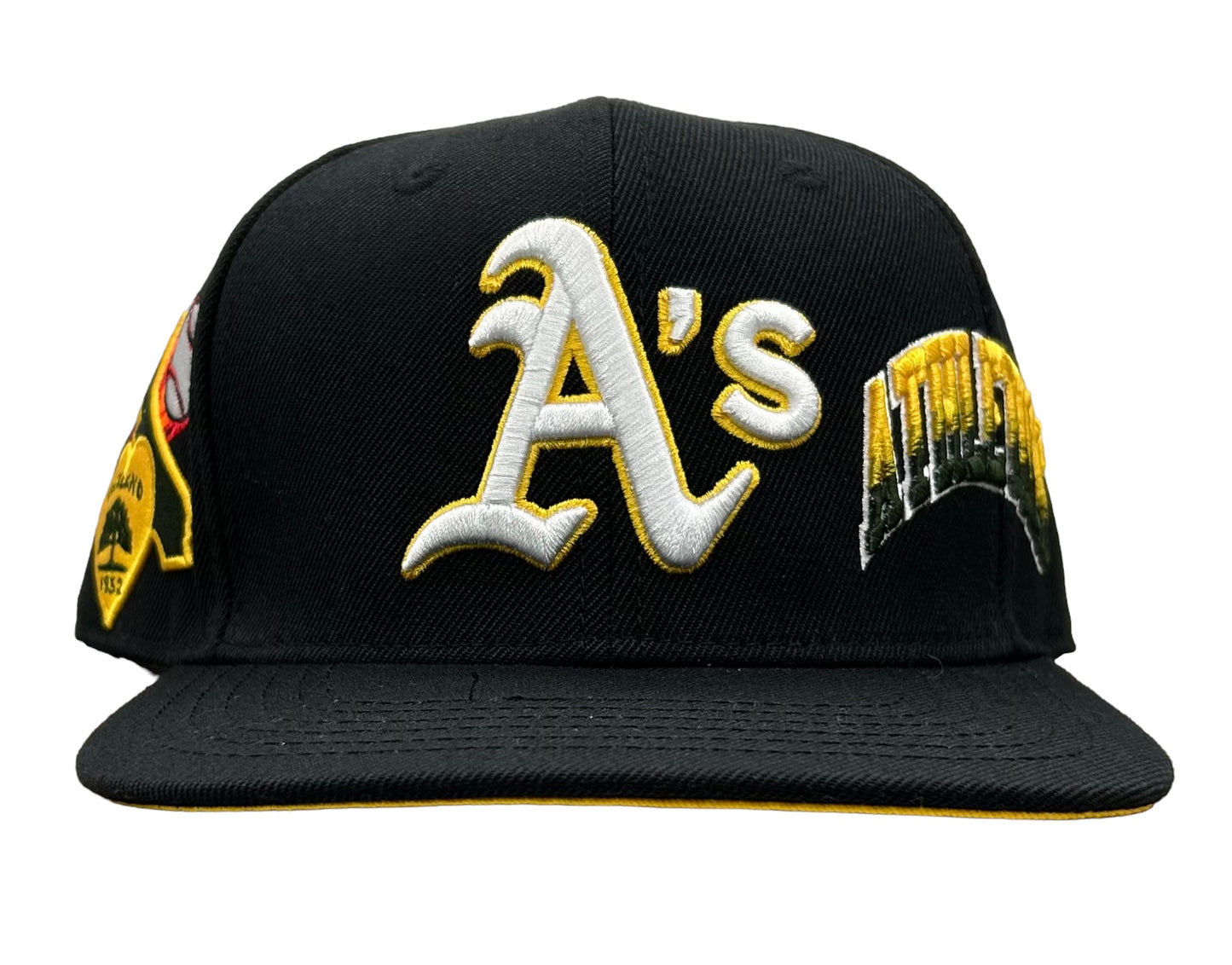 NEW Oakland Athletics PRO STANDARD Side Script Black SnapBack Hat Flat Brim Cap