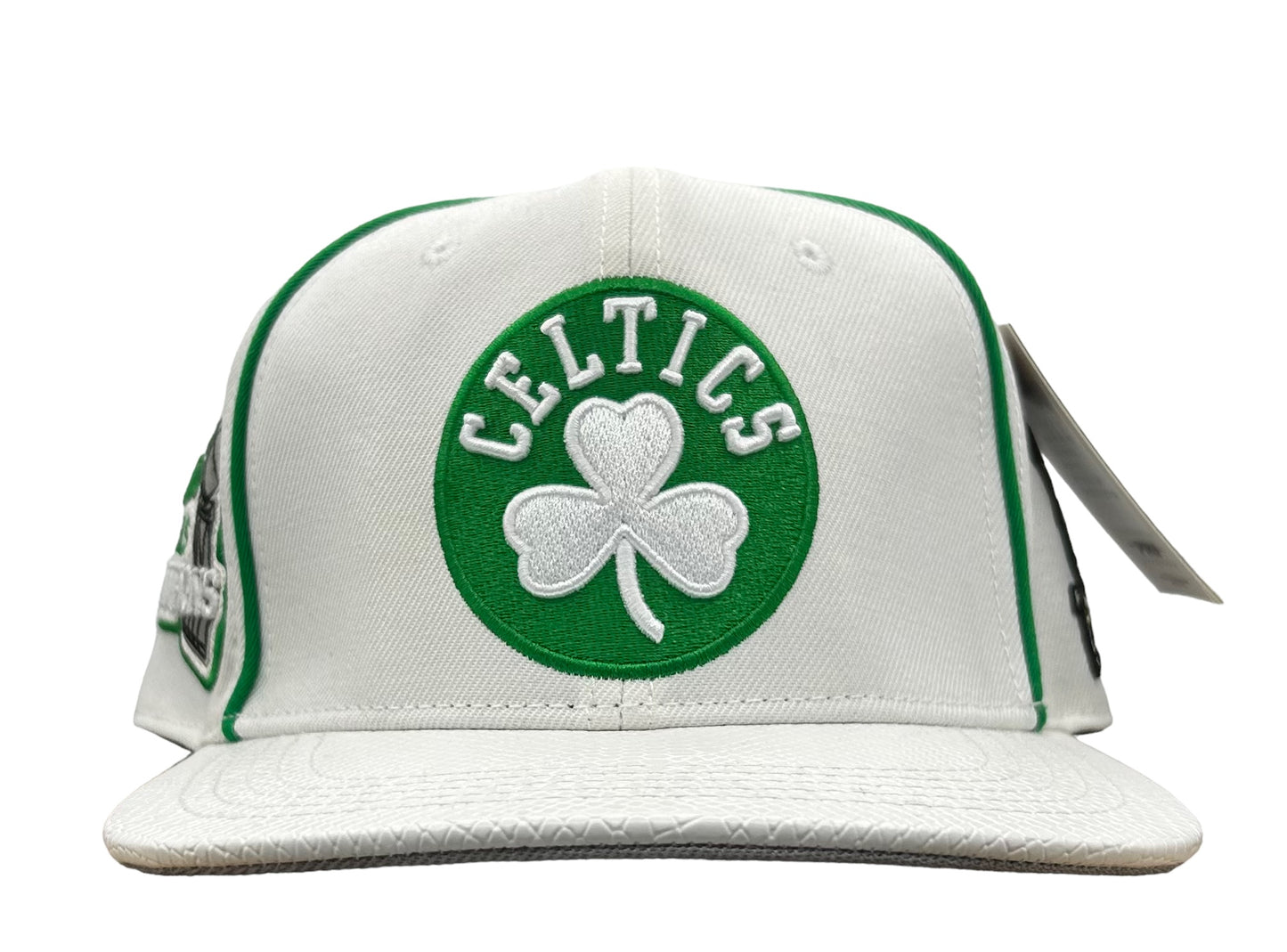 NEW Boston Celtics PRO STANDARD White Leather Brim SnapBack Hat Flat Brim Cap