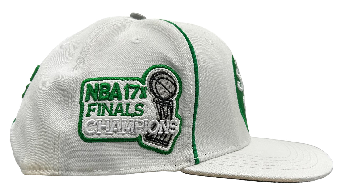 NEW Boston Celtics PRO STANDARD White Leather Brim SnapBack Hat Flat Brim Cap