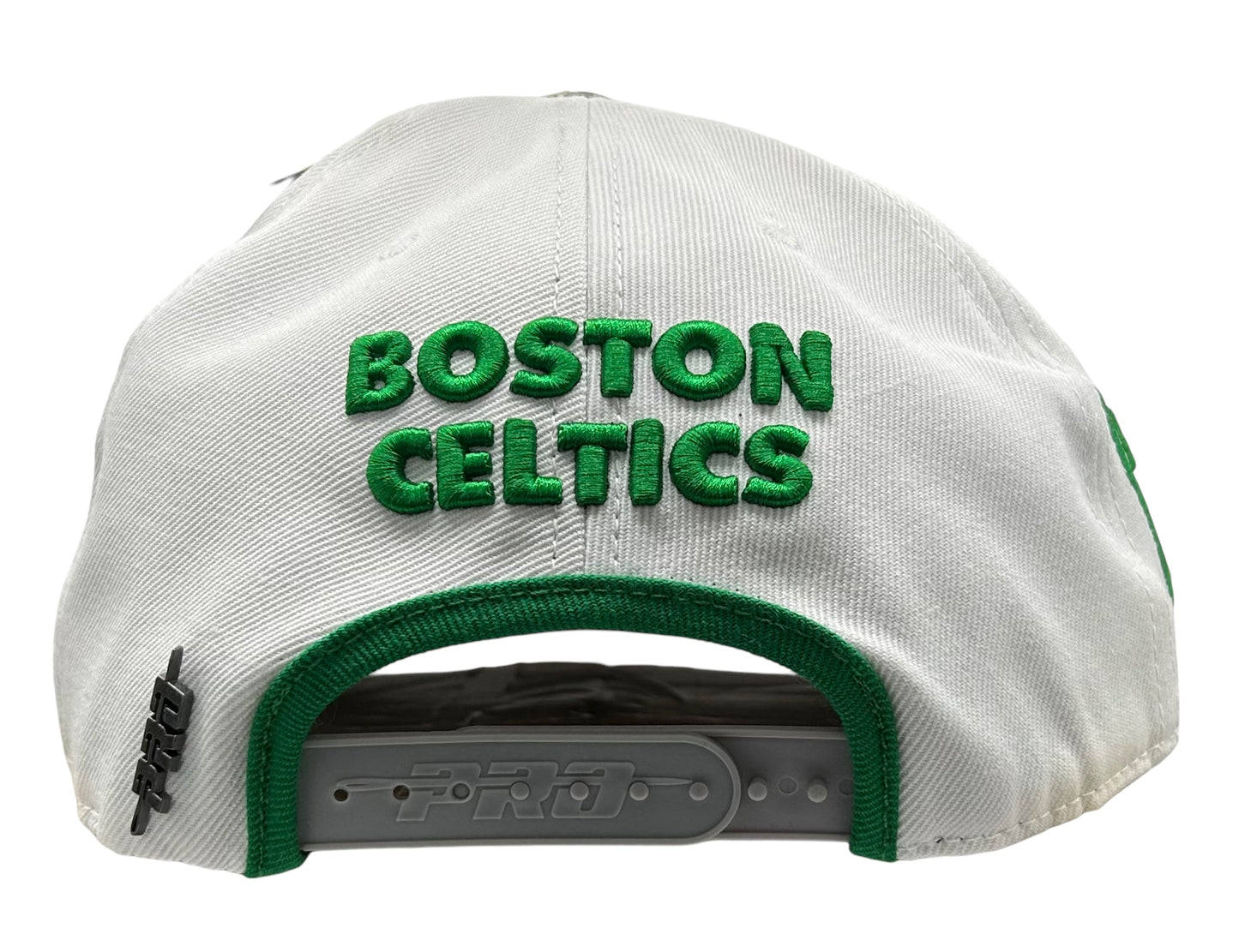 NEW Boston Celtics PRO STANDARD White Leather Brim SnapBack Hat Flat Brim Cap