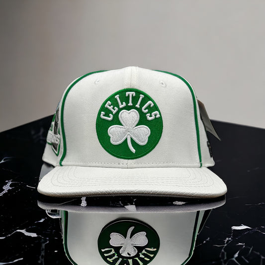 NEW Boston Celtics PRO STANDARD White Leather Brim SnapBack Hat Flat Brim Cap