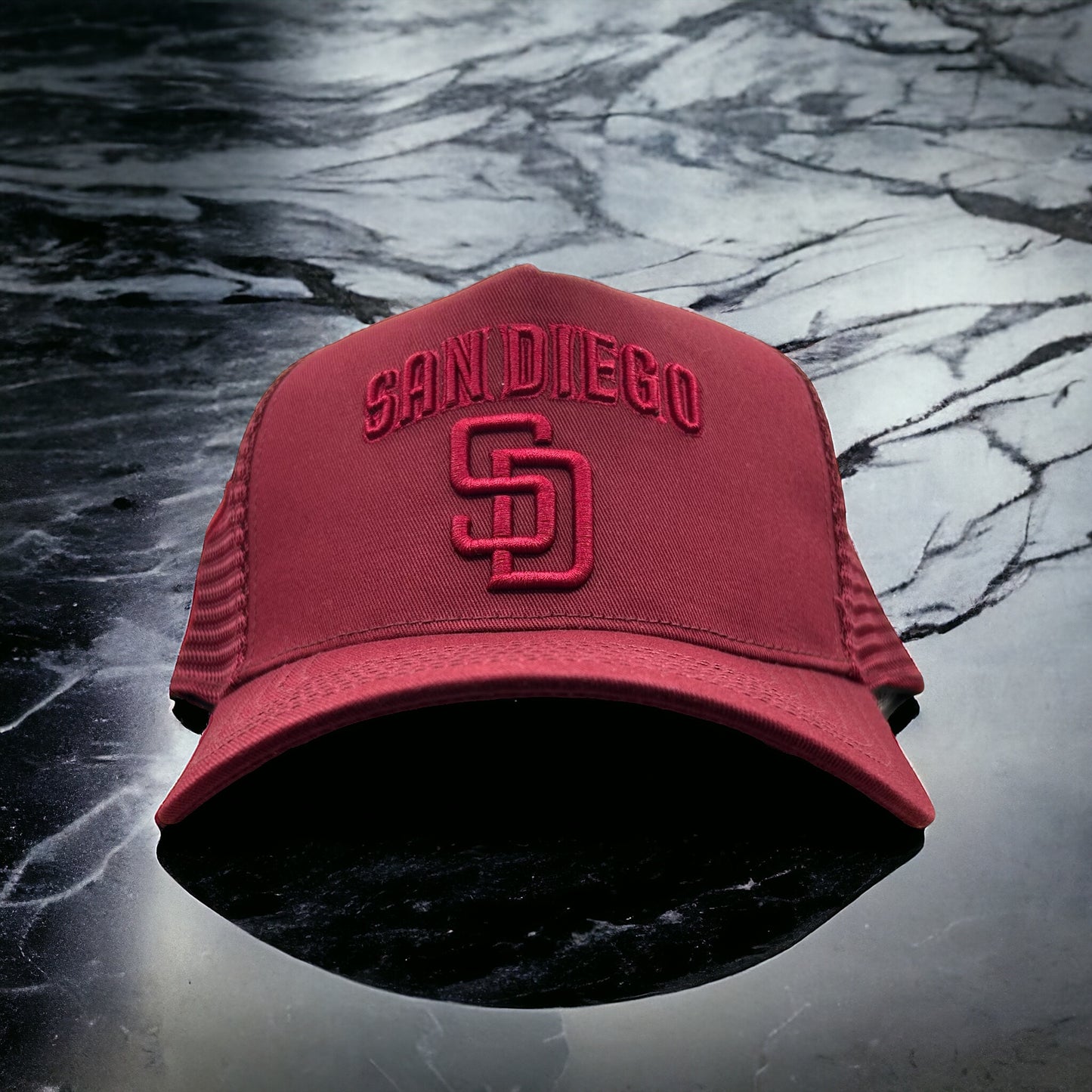 New San Diego Padres Trucker SnapBack Hat Curved Brim Burgundy Adjustable Cap