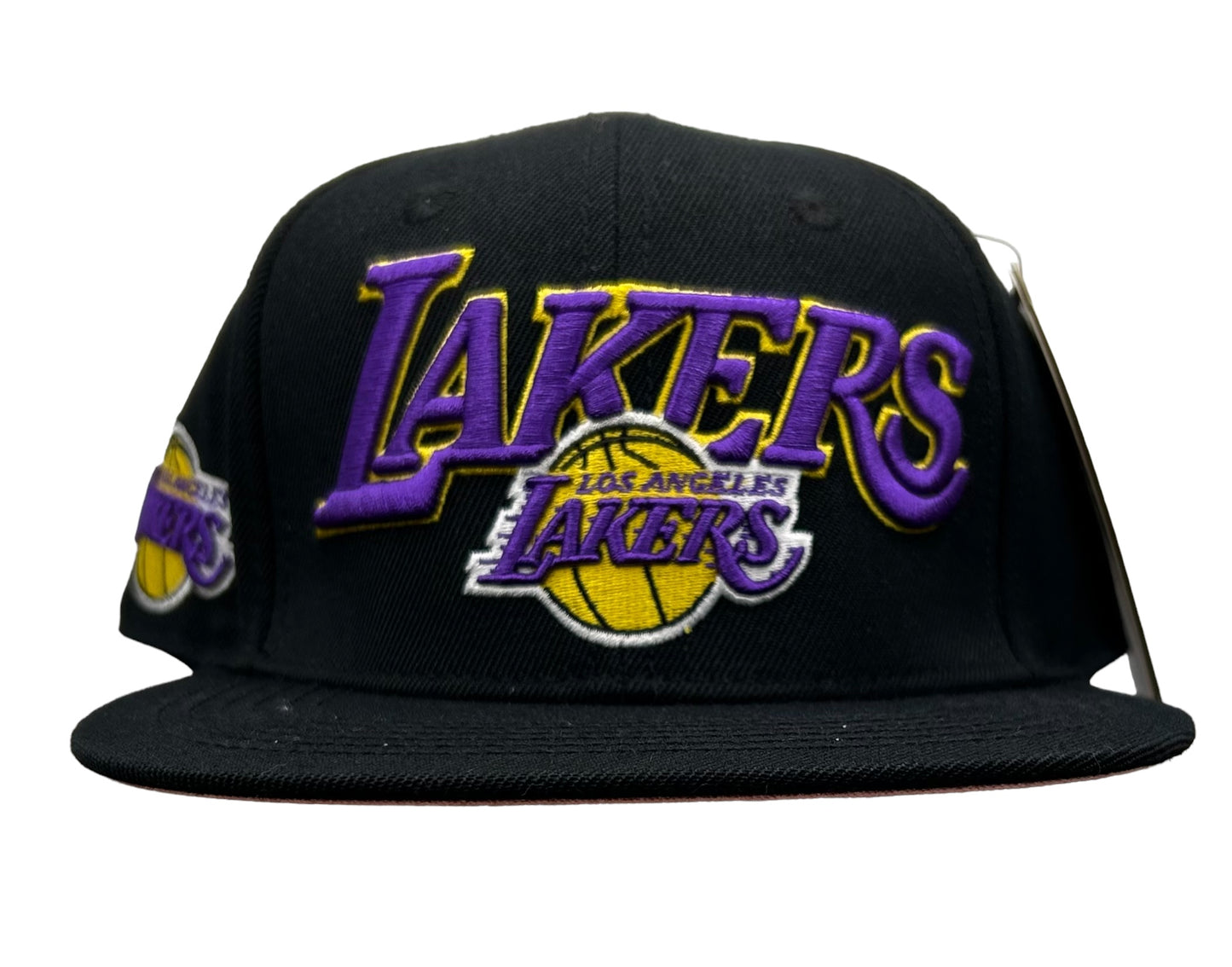 New Los Angeles Lakers PRO STANDARD Stacked Logo Black SnapBack Hat Pink Bottom