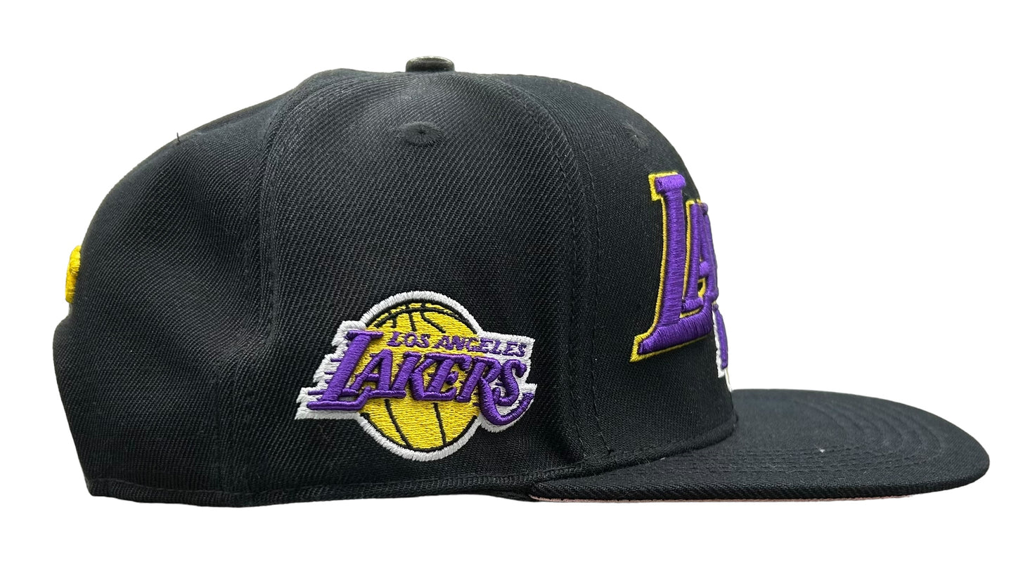 New Los Angeles Lakers PRO STANDARD Stacked Logo Black SnapBack Hat Pink Bottom