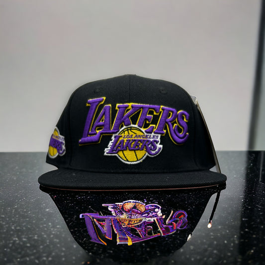 New Los Angeles Lakers PRO STANDARD Stacked Logo Black SnapBack Hat Pink Bottom