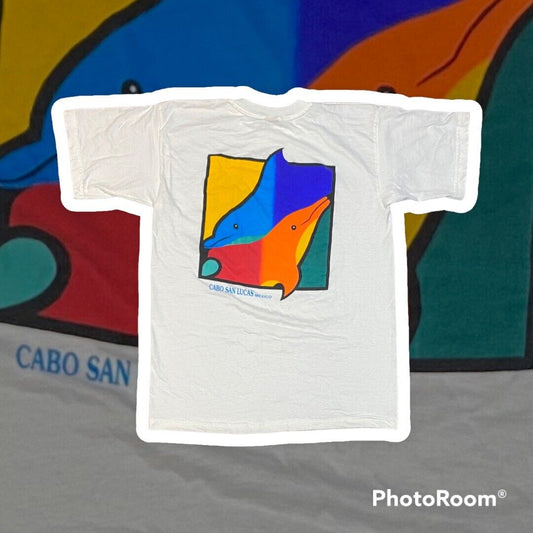 Vintage Cabo San Lucas Mexico Dolphins Neon Colors T Shirt 90s Vtg