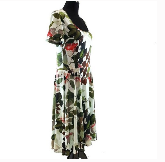 Melissa Masse Floral Fit & Flare Dress Mint Made In USA Bias cut A-line sweep