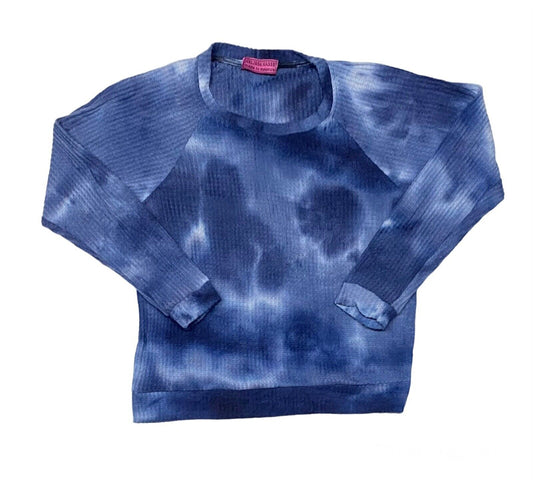 Melissa Masse Waffle Top Women's Tie Dye Blue Cute & Comfy Made In USA