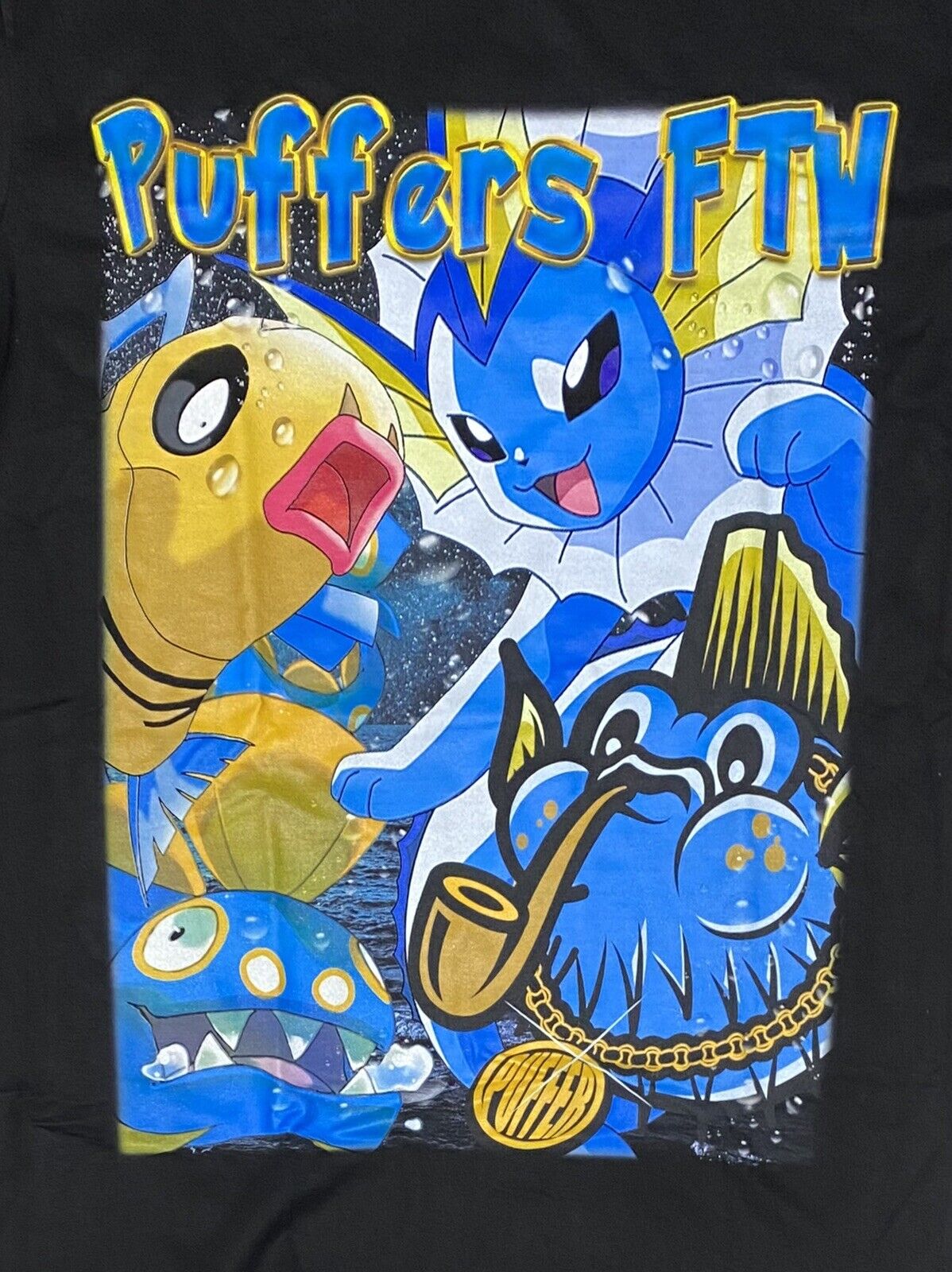 NEW Capn On Melrose Pokémon Type T Shirt Puffers FTW Sz Large Black  Defect