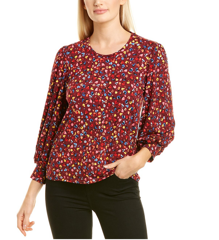 Melissa Masse Brushed Luxe Jersey Top Women's Burgundy Fruit Print