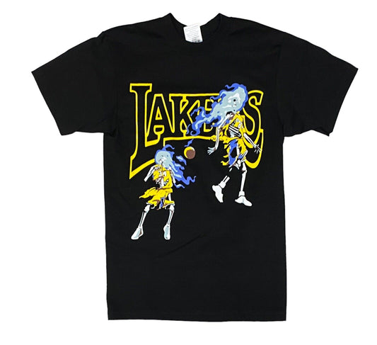 NEW Capn On Melrose Lakers Shaq & Kobe Skeleton T Shirt Sz M Shaka Heavy Tee