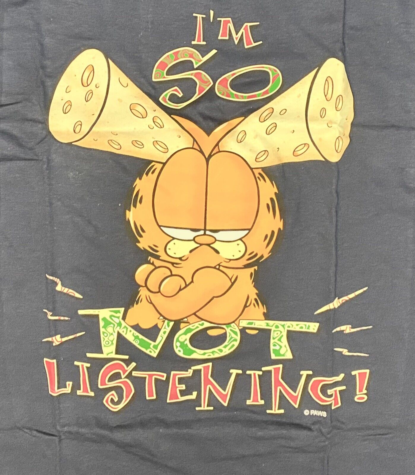VTG NWT PAWS GARFIELD T-shirt "I'm So Not Listening!" JA Heavyweight, Sz 2XL NOS