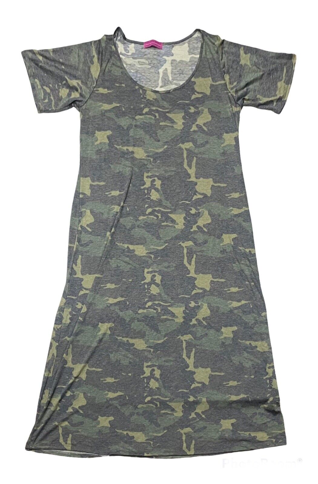 Melissa Masse Faded Camo Short-Sleeve Maxi T-Shirt Dress Slip Pullover Made USA