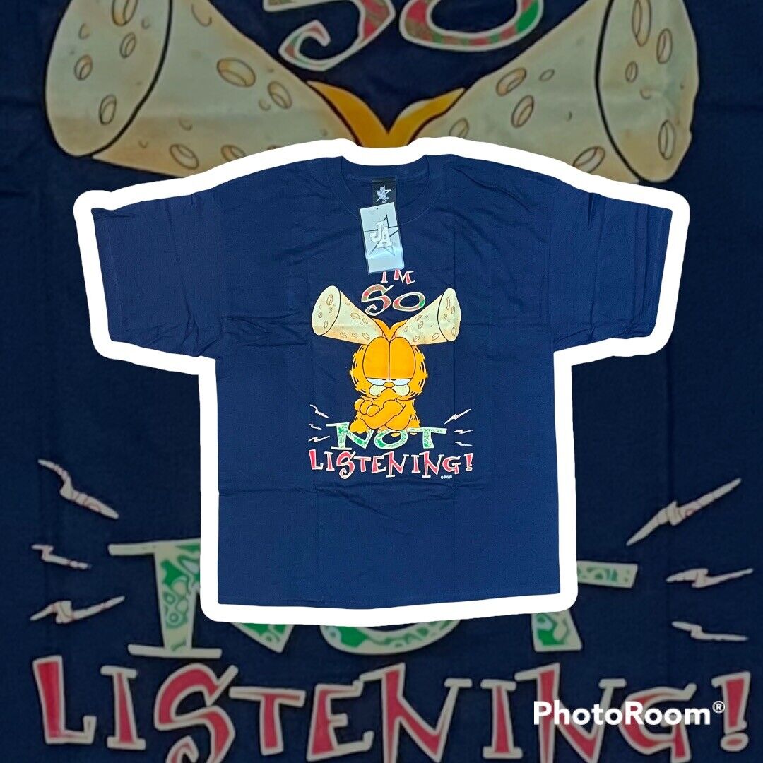 VTG NWT PAWS GARFIELD T-shirt "I'm So Not Listening!" JA Heavyweight, Sz 2XL NOS