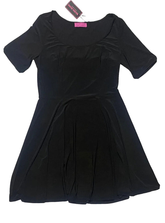 NWT Melissa Masse Short Sleeve A Line Black Dress Scoop Neck Plus Size Made USA